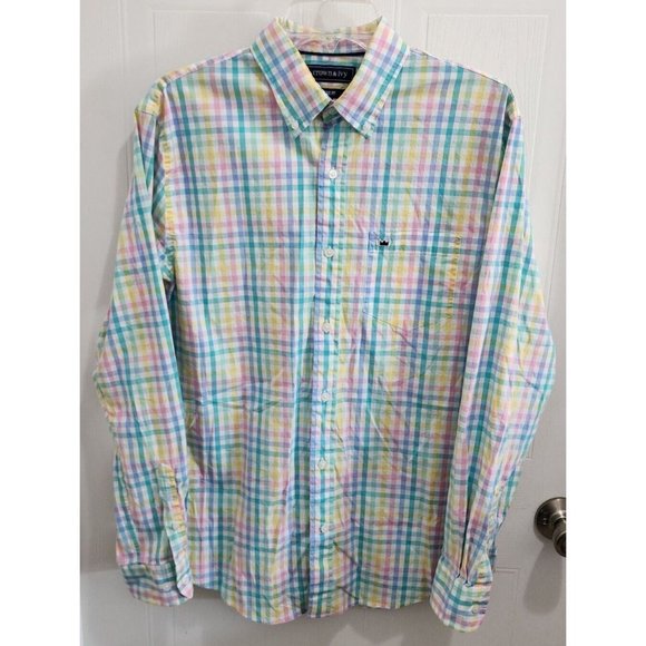 Crown & Ivy Classic Fit Long Sleeve Pastel Plaid Multicolor Shirt Men's Size M - Picture 1 of 10